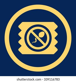Spermicide Condom vector icon. Style is flat rounded symbol, yellow color, rounded angles, blue background.