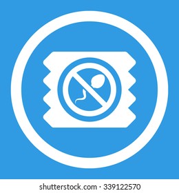 Spermicide Condom vector icon. Style is flat rounded symbol, white color, rounded angles, blue background.