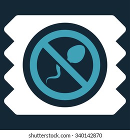 Spermicide Condom vector icon. Style is bicolor flat symbol, blue and white colors, rounded angles, dark blue background.