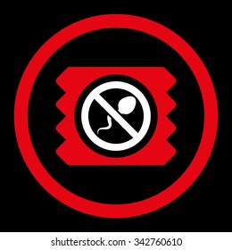 Spermicide Condom vector icon. Style is bicolor flat rounded symbol, red and white colors, rounded angles, black background.