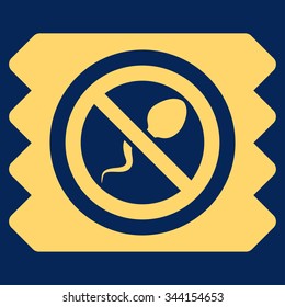 Spermicide Condom vector icon. Style is flat symbol, yellow color, rounded angles, blue background.