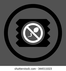 Spermicide Condom vector icon. Style is bicolor flat rounded symbol, black and white colors, rounded angles, gray background.