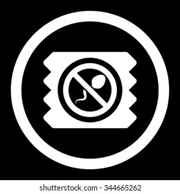 Spermicide Condom vector icon. Style is flat rounded symbol, white color, rounded angles, black background.