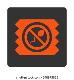 Spermicide Condom vector icon. Style is flat rounded square button, orange and gray colors, white background.