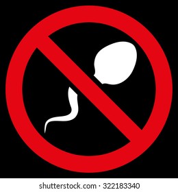 Spermicide vector icon. Style is bicolor flat symbol, red and white colors, rounded angles, black background.