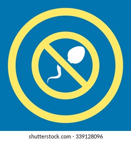 Spermicide vector icon. Style is bicolor flat rounded symbol, yellow and white colors, rounded angles, blue background.