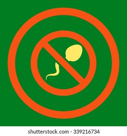 Spermicide vector icon. Style is bicolor flat rounded symbol, orange and yellow colors, rounded angles, green background.