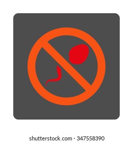 Spermicide vector icon. Style is flat rounded square silver button with red symbol, white background.