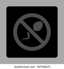Spermicide vector icon. Style is flat rounded square button, gray and black colors, silver background.