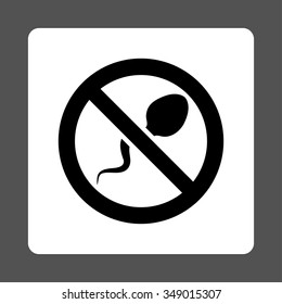 Spermicide vector icon. Style is flat rounded square button, black and white colors, gray background.
