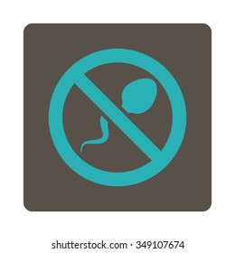 Spermicide vector icon. Style is flat rounded square button, cyan and grey colors, white background.