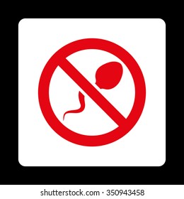 Spermicide vector icon. Style is flat rounded square button, red and white colors, black background.