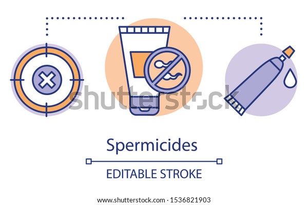 Spermicides concept icon. Contraceptive substance.\
Birth control method. Preventing pregnancy. Spermicidal lube. Safe\
sex idea thin line illustration. Vector isolated outline drawing.\
Editable stroke