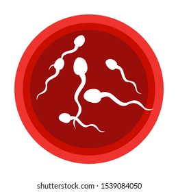 Spermotazoids on a red background. Flat style illustration. The concept of negatively bad spermogram. Non-viable sperm.