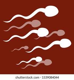 Spermotazoids on a red background. Laboratory medical research. Flat style illustration. Viable sperm.