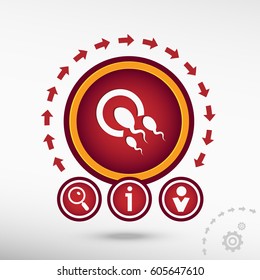 Sperms and egg flat icon on creative background. Red design concept for banner, web, advertising, print.   