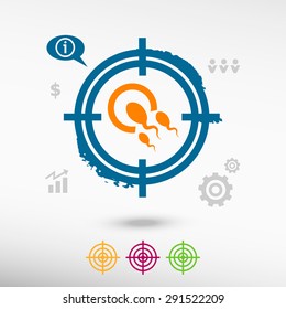 Sperms and egg icon on target icons background. Flat illustration.