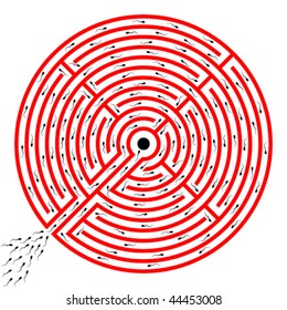 sperms going through labyrinth towards egg
