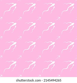 Sperms on pink background, abstract seamless pattern, texture for fabric design, wallpaper and tile, vector illustration