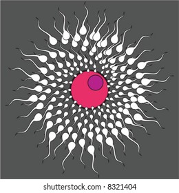 Sperms running to the pink egg