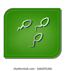 Ilustración de signos de espermas. Icono de línea de gradiente plateado con sombra verde oscuro en hoja verde con parches ecológicos. Ilustración.