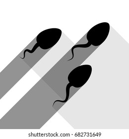 Sperms sign illustration. Vector. Black icon with two flat gray shadows on white background.