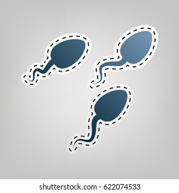 Sperms sign illustration. Vector. Blue icon with outline for cutting out at gray background.
