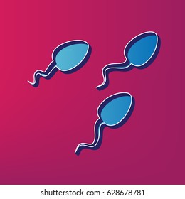 Sperms sign illustration. Vector. Blue 3d printed icon on magenta background.