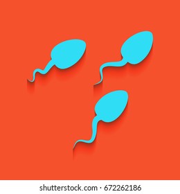 Sperms sign illustration. Vector. Blue icon with soft shadow putted down on flamingo background.
