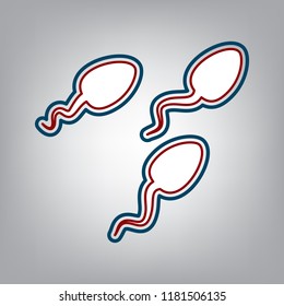 Sperms sign illustration. Vector. Dark red, transparent and midnight green stroke of white icon at grayish background.