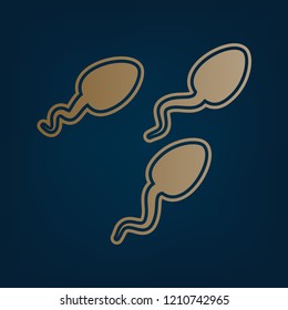 Sperms sign illustration. Vector. Golden icon and border at dark cyan background.