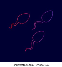 Sperms sign illustration. Vector. Line icon with gradient from red to violet colors on dark blue background.