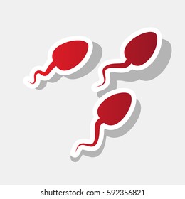 Sperms sign illustration. Vector. New year reddish icon with outside stroke and gray shadow on light gray background.