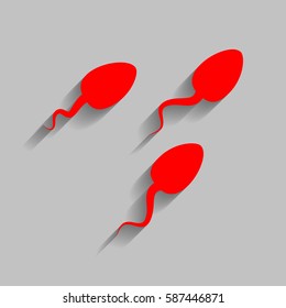 Sperms sign illustration. Vector. Red icon with soft shadow on gray background.