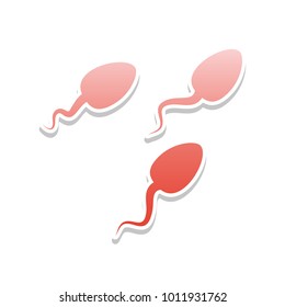 Sperms sign illustration. Vector. Reddish icon with white and gray shadow on white background. Isolated.