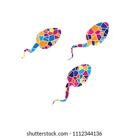 Sperms sign illustration. Vector. Stained glass icon on white background. Colorful polygons. Isolated.