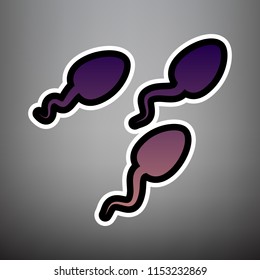 Sperms sign illustration. Vector. Violet gradient icon with black and white linear edges at gray background.