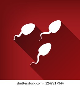 Sperms sign illustration. Vector. White icon with limitless shadow at ruby red background.