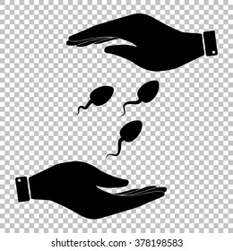 Sperms sign. Save or protect symbol by hands.