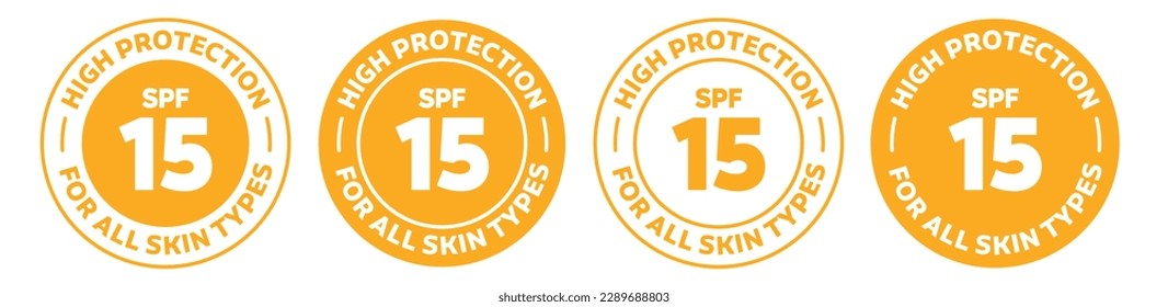 Spf 15 icon set. spf isolated logo collection in orange color.