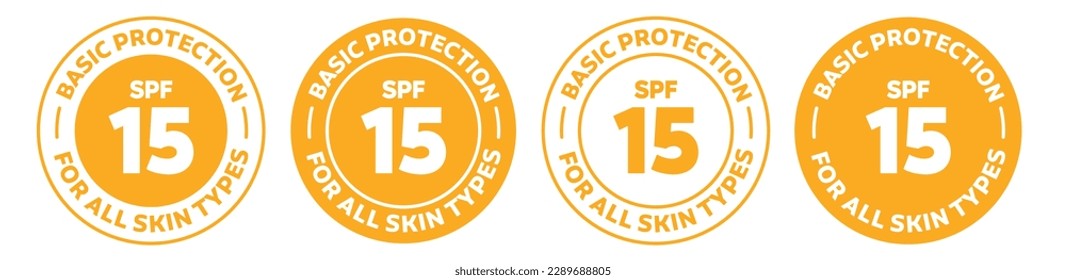 Spf 15 icon set. spf isolated logo collection in orange color.