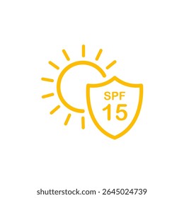 SPF 15 Protections | Sun Protection Factor Levels in Icon Set | Sunscreen Label Icons for Skincare Packaging.