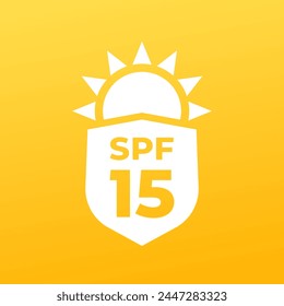 SPF 15, UV sun protection vector icon