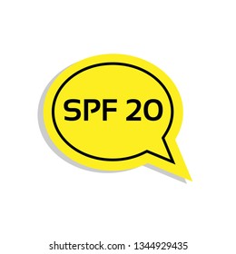 SPF 20 - label,tag,sign,sticker. SPF 20  speech bubble