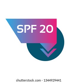 SPF 20 - label,tag,sign,sticker. SPF 20  speech bubble