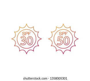 spf 30, 50, sun, UV protection, vector line icons