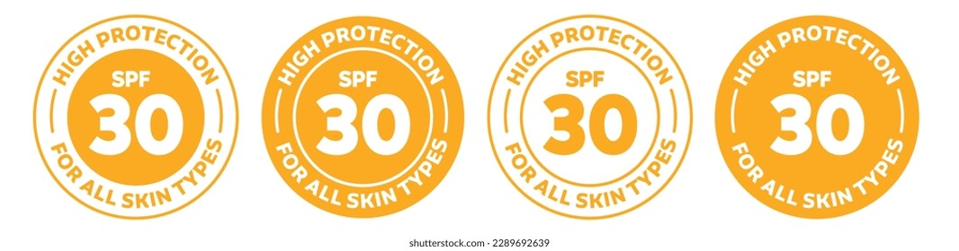 Spf 30 icon set. spf isolated logo collection in orange color.