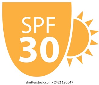 SPF 30 icon. UV protection. Sun protection for skin. UVA UVB protection. SPF icon for sunscreen or skin cosmetics packaging. Vector Illustration.