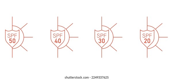 spf 50, spf 40, spf 30, spf 20 icon for sun protective cream vector illustration 