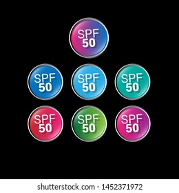SPF 50 - glossy labels or tags. circle sticker with gradient color.trendy color. modern design.set 